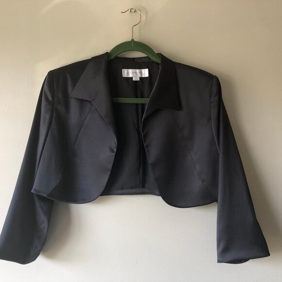 Tahari Arthur S. Levine | Bolero Black Satin Open-Front Cropped Jacket - Picture 1 of 3